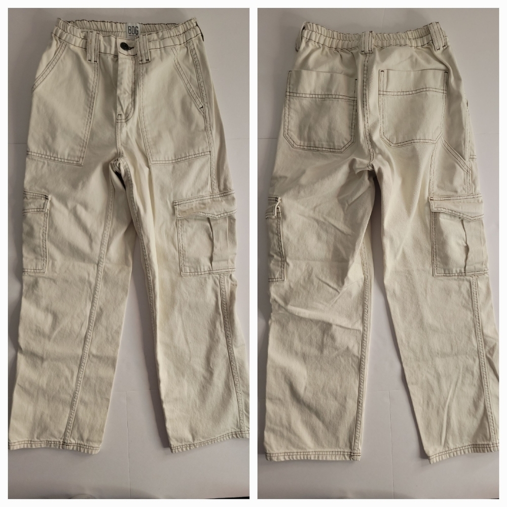 BDG Sz 27x30  Cargo Jeans Ivory Brown Stitch Y2K 90s Streetwear